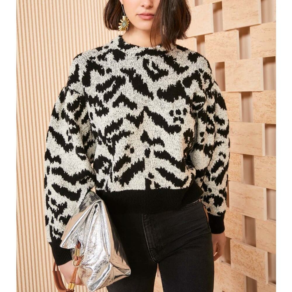 ULLA JOHNSON Textured Nalla Pullover Sweater Onyx Black Taupe Sz M $475 {3K16} - Picture 4 of 8